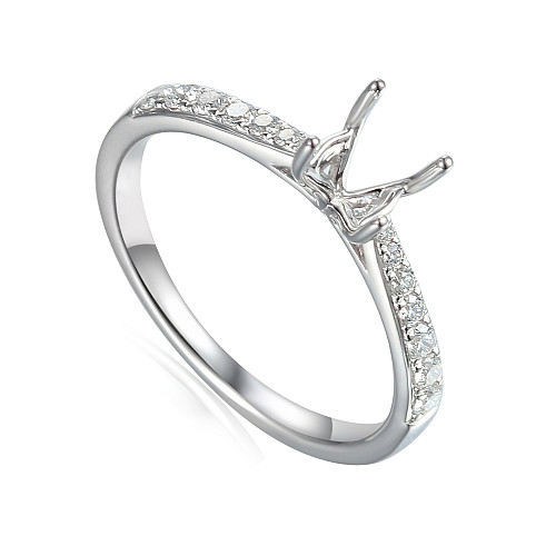 Round Brilliant Cut Claw Set Solitaire Semi Set Ring With Round Brilliant Cut Diamond Grain Set Shoulders