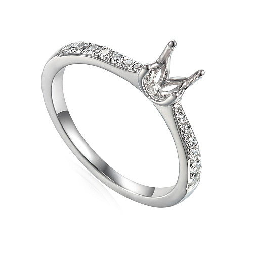 Round Brilliant Cut Diamond Claw Set Solitaire Semi Set Ring Micro Set Diamond Shoulders