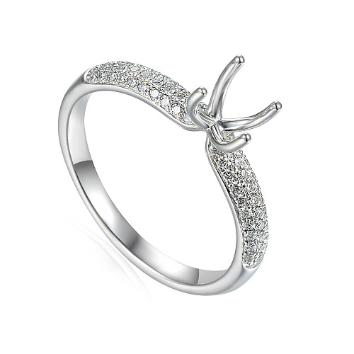 Round Brilliant Cut 4 Claw Solitaire Semi Set Ring With Diamond Pave Set Shoulders