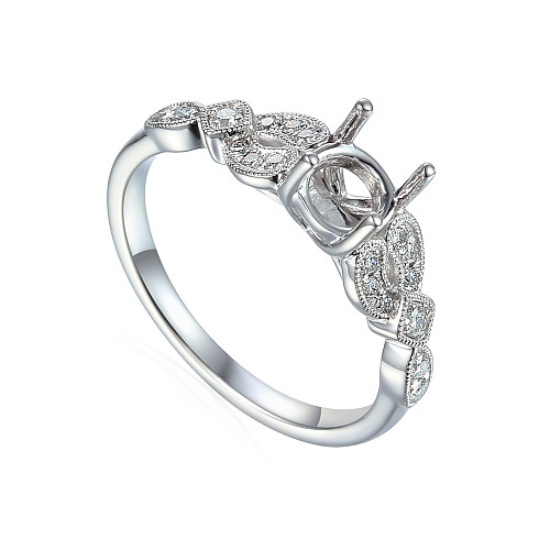 Round Brilliant Cut 4 Claw Centre with Vintage Style Milgrain Set Diamond Shoulders Semi Set Ring