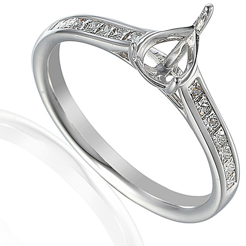 Pear Cut Claw Set Centre Stone With Channel Set Round Brilliant Cut Diamond Shoulders Semi Set Ring