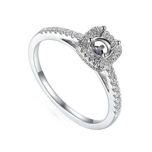 Round Brilliant Cut Claw Set Centre Stone With Pave Set Shoulders Semi Set Ring