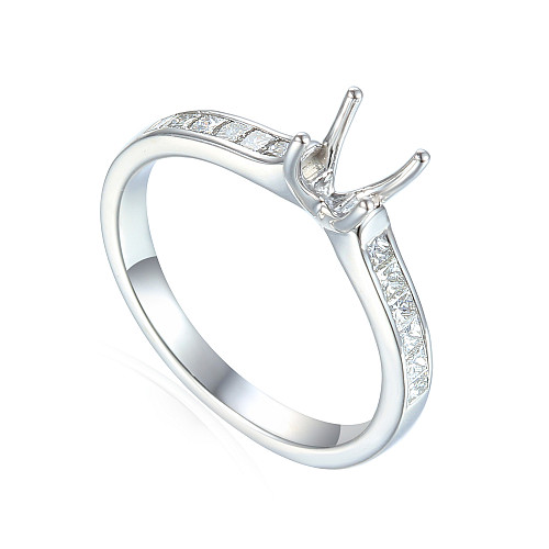 Round Brilliant Cut 4 Claw Solitaire Semi Set Ring With Princess Cut Diamond Channel Set Shoulders