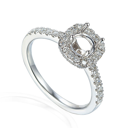 Round Brilliant Cut Claw Set Centre With Round Brilliant Cut Diamond Micro Set Halo And Shoulders Semi Set Ring