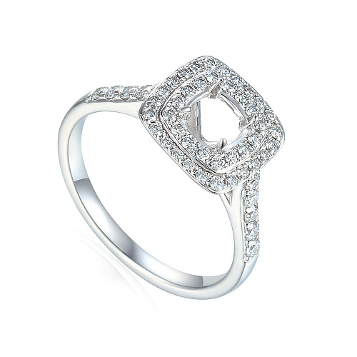 Round Brilliant Cut Claw Set Centre With Round Brilliant Cut Diamond Micro Set Double Halo And Shoulders Semi Set Ring