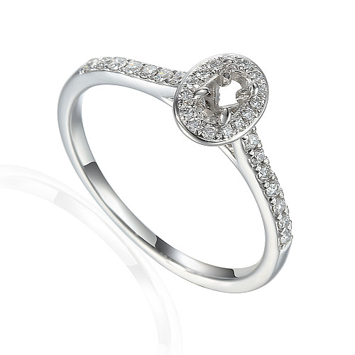 Oval Cut Centre Stone With Round Brilliant Cut Micro Set Halo & Shoulders Semi Set Ring