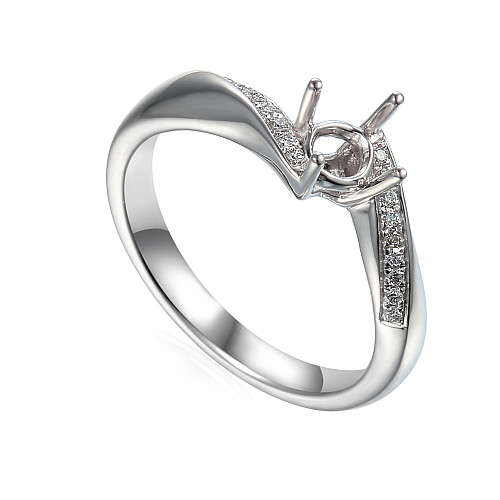 18ct White Gold Round Brilliant Cut 4 Claw Semi Set Ring With Grain Set Diamond Twist Shoulders