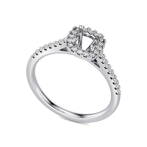 Claw Set Round Brilliant Cut Center With Pave Set Halo & Shoulders Semi Set Ring