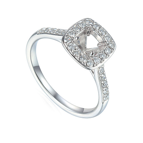 Round Brilliant Cut Claw Set Centre With Round Brilliant Cut Micro Set Full Diamond Halo Semi Set Ring
