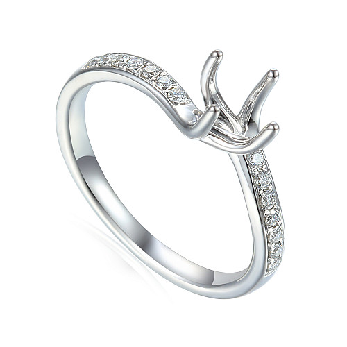 Round Brilliant Cut 4 Claw Solitaire Semi Set Ring with Twist Diamond Set Shoulders
