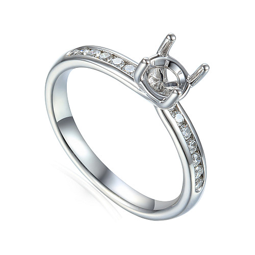 Round Brilliant Cut 4 Claw Solitaire Semi Set Ring with Diamond Channel Set Shoulders