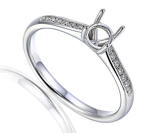 Round Brilliant Cut Claw Set Solitaire Semi Set Ring With Round Brilliant Cut Diamond Channel Set Shoulders