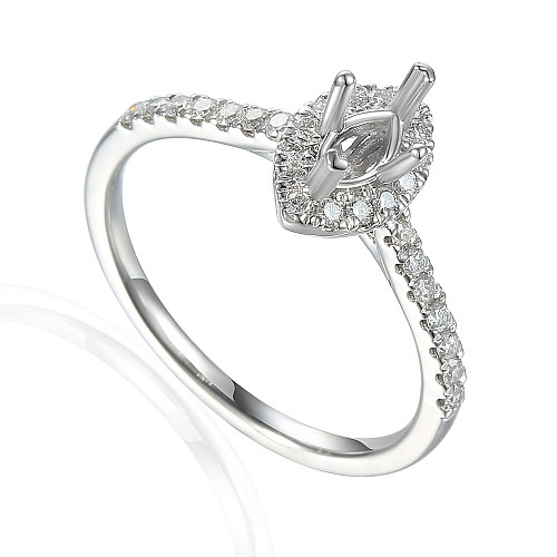Marquise Center Stone With Micro Set Diamond Halo & Shoulders Semi Set Ring