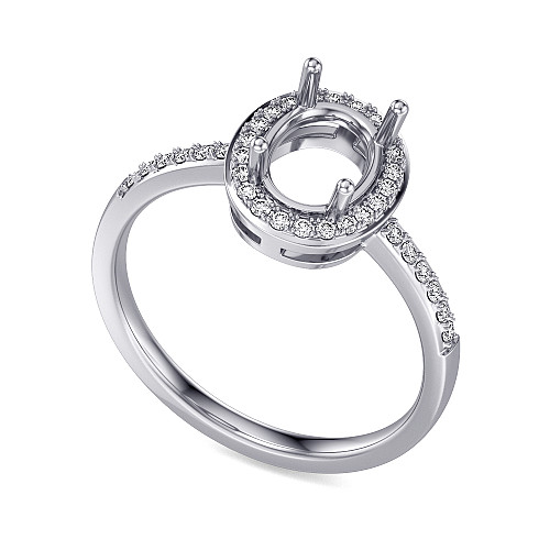 Oval Cut Claw Set Centre Stone With Round Brilliant Cut Diamond Pave Set Halo & Shoulders Semi Set Ring