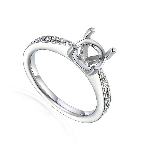 Round Brilliant Cut Claw Set Centre Stone With Milgrain Pave Set Shoulders Semi Set Ring