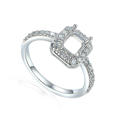 Oval Cut Claw Set Centre Stone With Round Brilliant Cut Diamond Pave Set Halo & Shoulders Semi Set Ring
