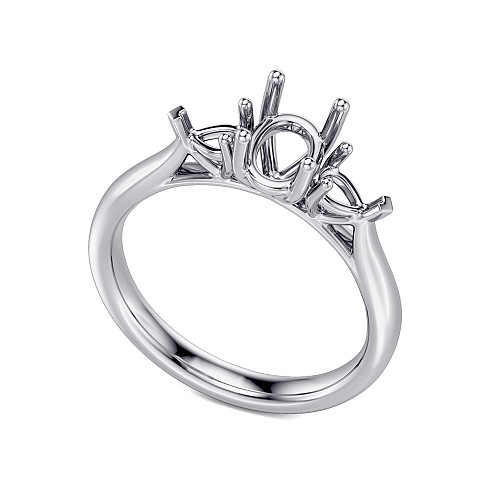Emerald Cut Claw Set Centre Stone With Pear Shape Cut Side Stones Semi Set Ring
