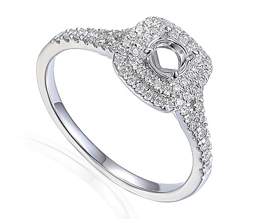 Round Brilliant Cut Claw Set Centre With Round Brilliant Cut Diamond Micro Set Double Halo And Shoulders Semi Set Ring