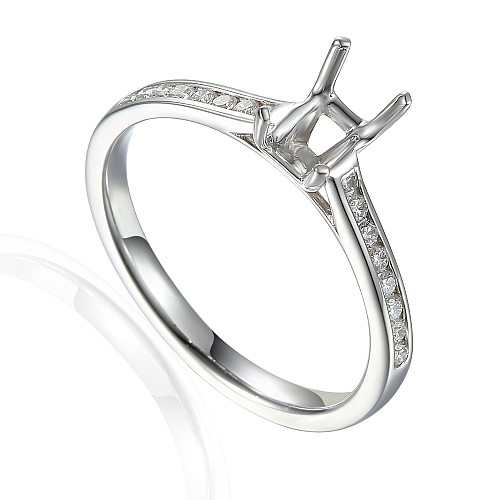 Radiant Cut Claw Set Solitaire Semi Set RIng With Round Brilliant Cut Diamond Channel Set Shoulders