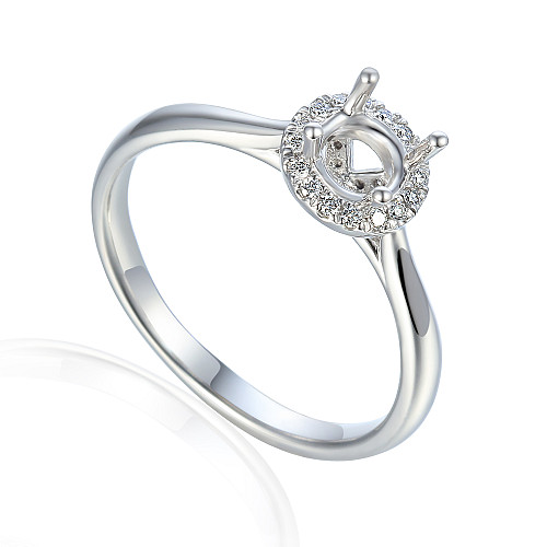 Round Brilliant Cut Claw Set Centre Stone With Micro Set Halo Semi Set Ring