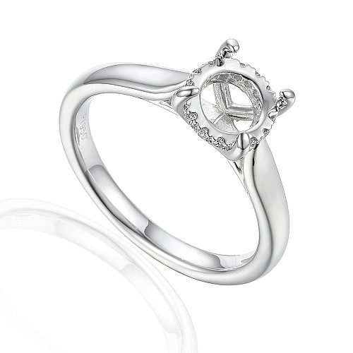 Round Brilliant Cut Claw Set Centre Stone With Micro Set Diamond Halo Semi Set Ring