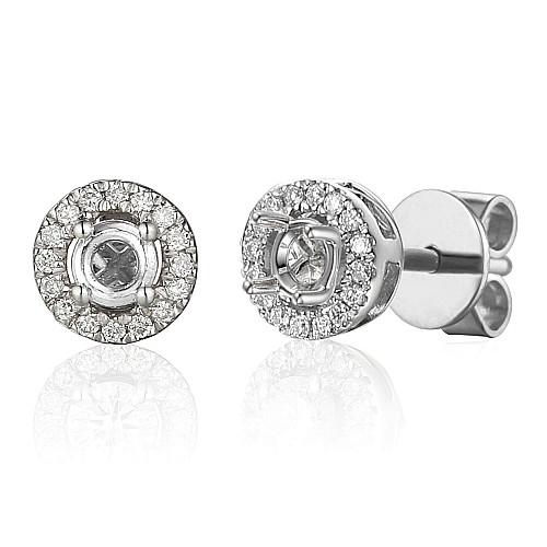 Round Brilliant Cut Centre Stone With Micro Set Diamond Halo Semi Set Earrings