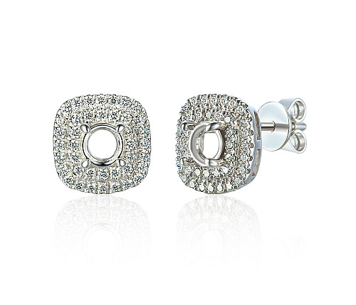 Round Brilliant Cut Centre Stone With Micro Set Round Brilliant Cut Diamond Halo Semi Set Earrings