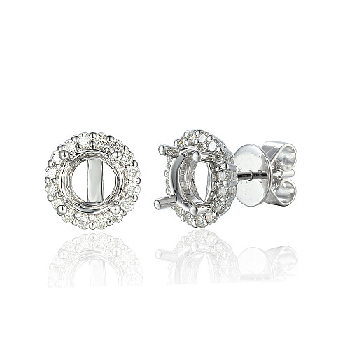 Round Brilliant Cut Centre Stone With Round Brilliant Cut Diamond Halo Semi Set Earrings