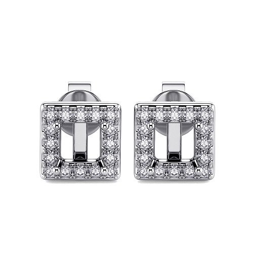 Princess Cut Centre Stone With Round Brilliant Cut Diamond Halo Semi Set Earrings