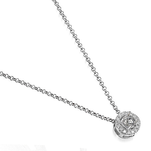 Round Brilliant Cut Claw Set Centre Stone With Micro Set Diamond Halo Semi Set Pendant
