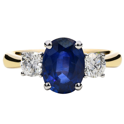 TE96304/OV-CS/0271811c 18K Y/W GOLD OVAL SAP 3 STN RING - CS -1.93ct / D-0.64ct