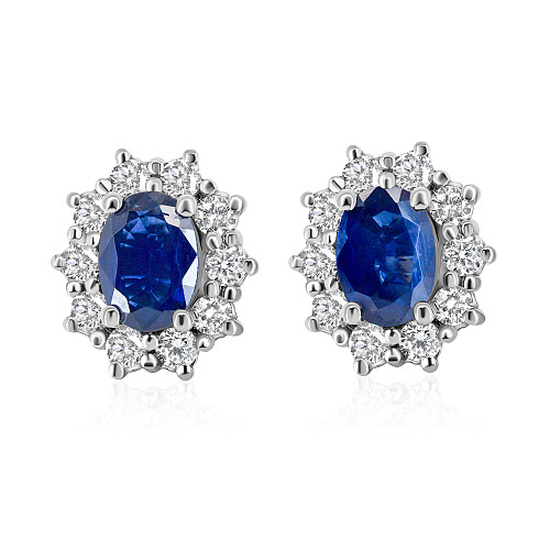 Oval 7x5 Blue Sapphire & Diamond Cluster Earring