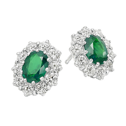 Oval 7x5 Emerald & Diamond Cluster Earring