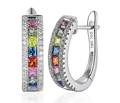Micro Set Diamond and Channel Set Multi Colour Fancy Sapphire Hoop Earrings
